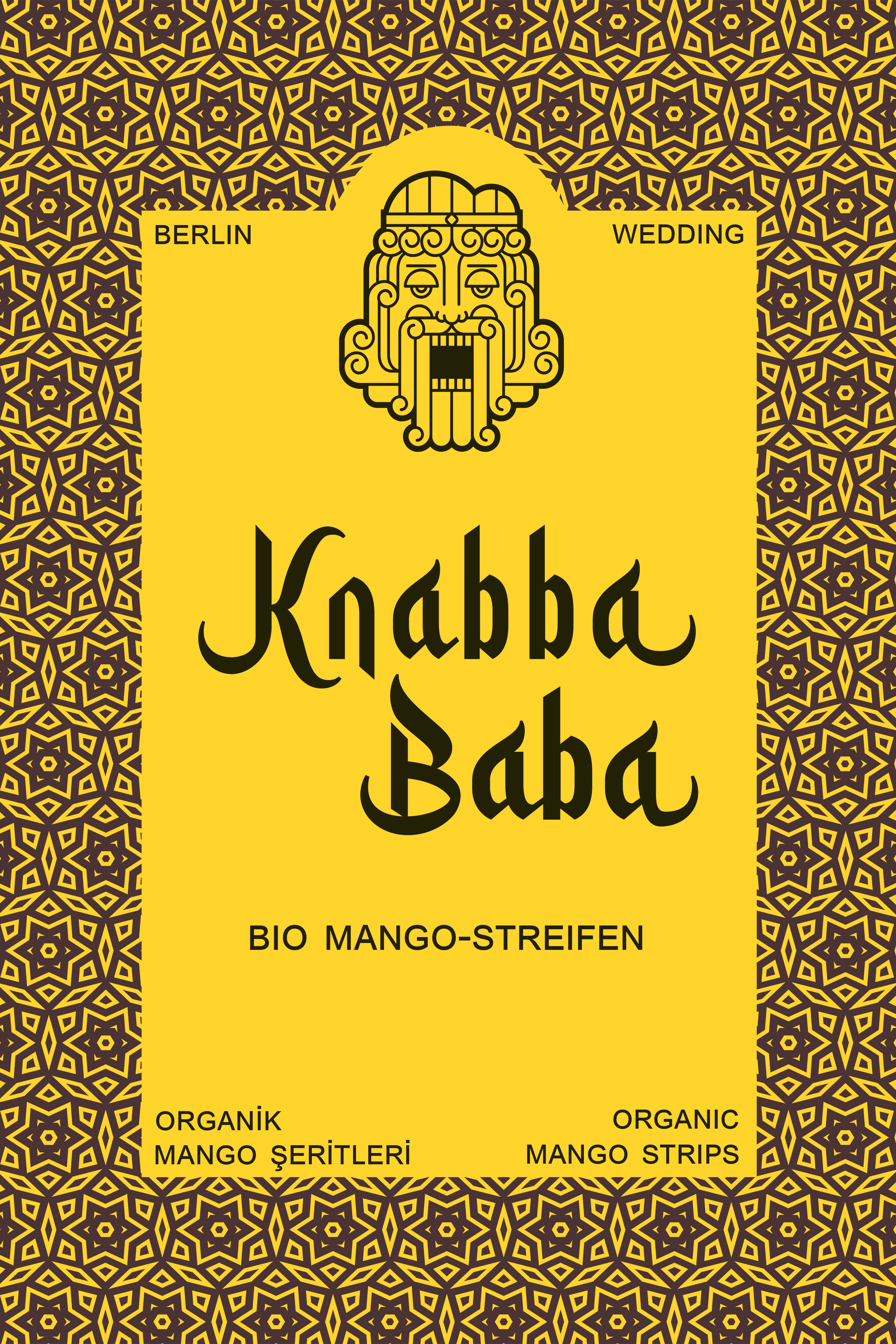 Produktetikett für Knabba Baba Bio-Mangostreifen getrocknet 1000 g