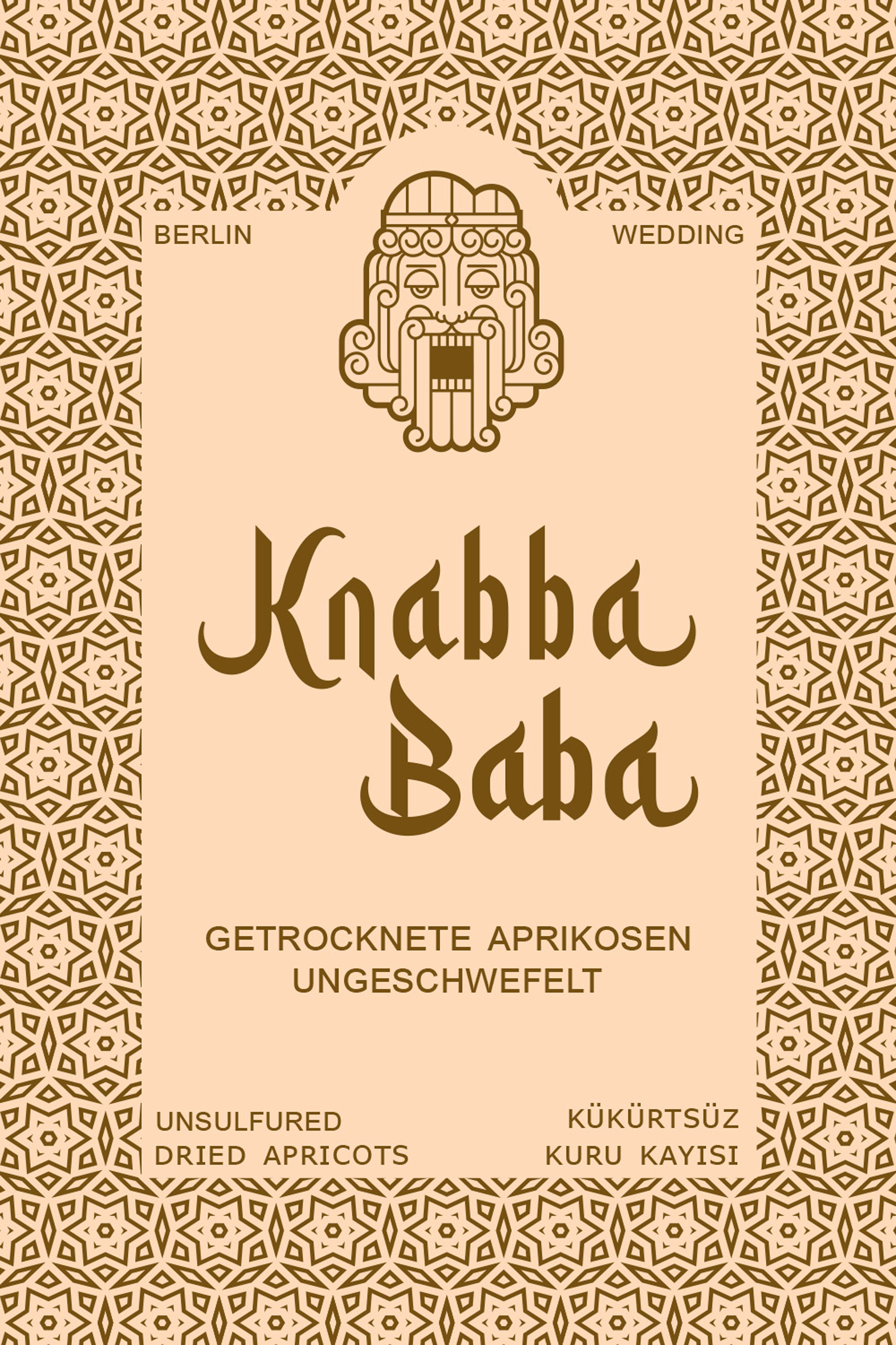 Produktetikett für Knabba Baba getrocknete Aprikosen 1000 g