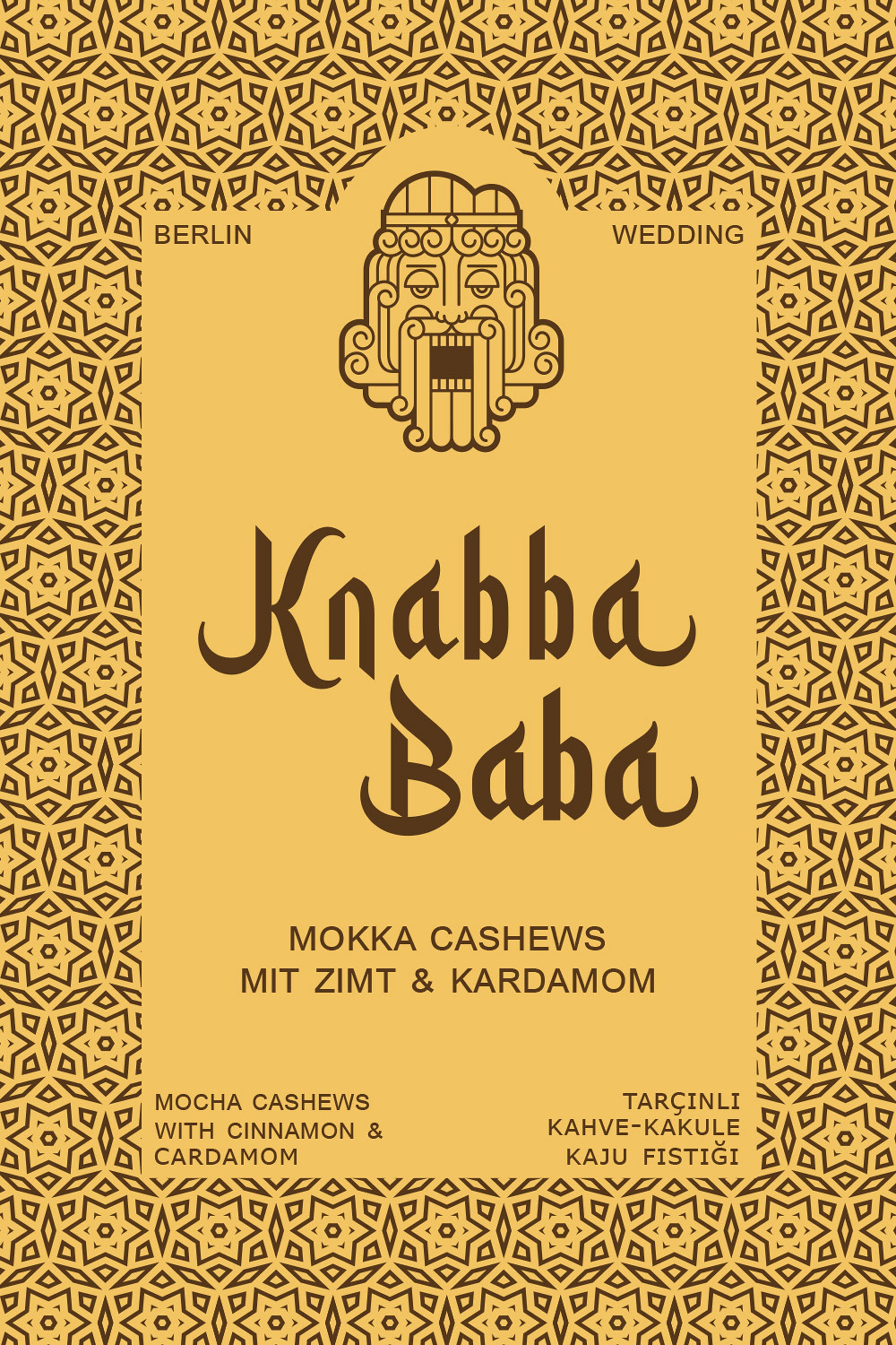 Produktetikett für Knabba Baba Mokka-Zimt-Kardamom Cashewkerne 1000 g