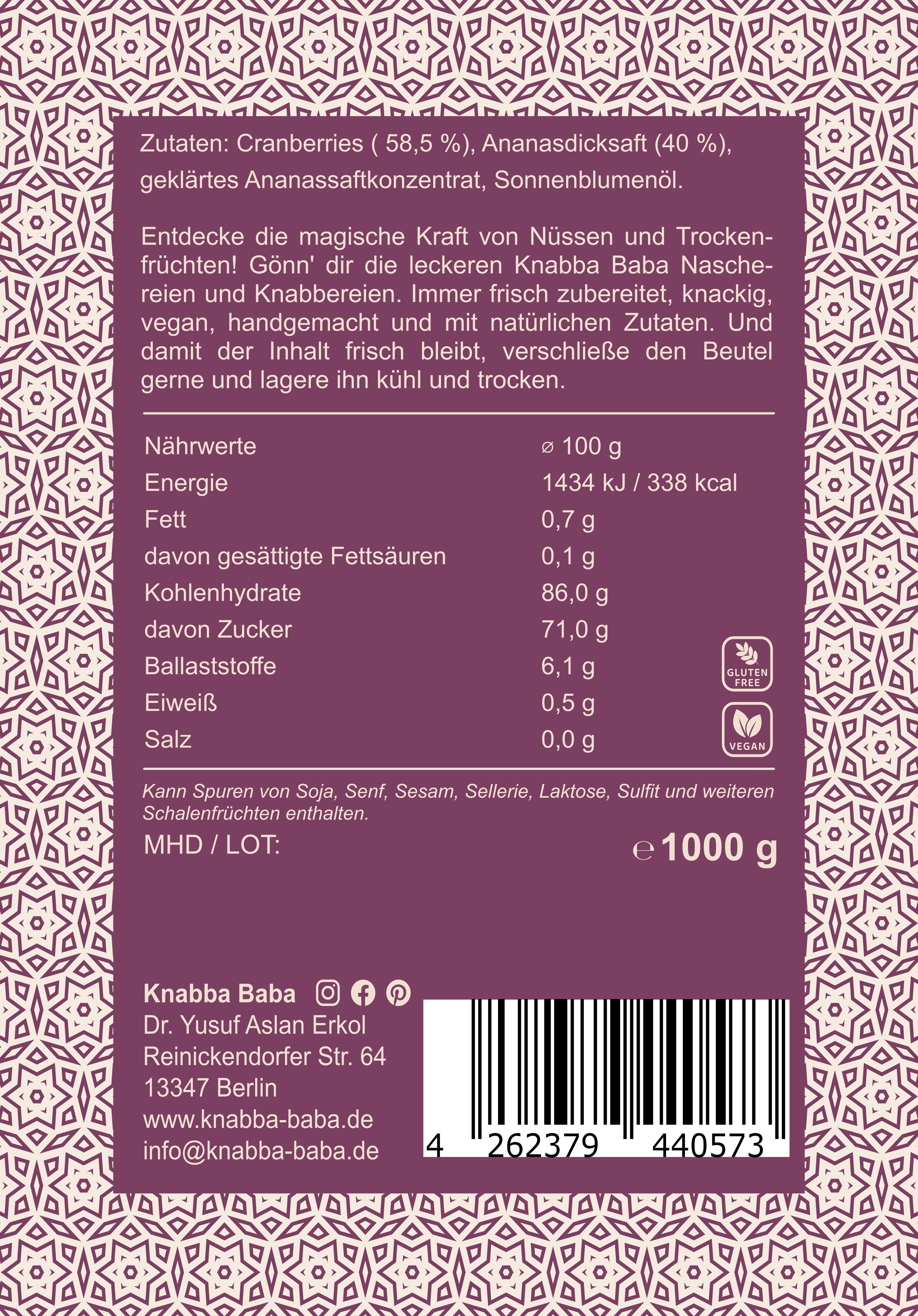 Crannberies 1 kg Produktbeschreibung