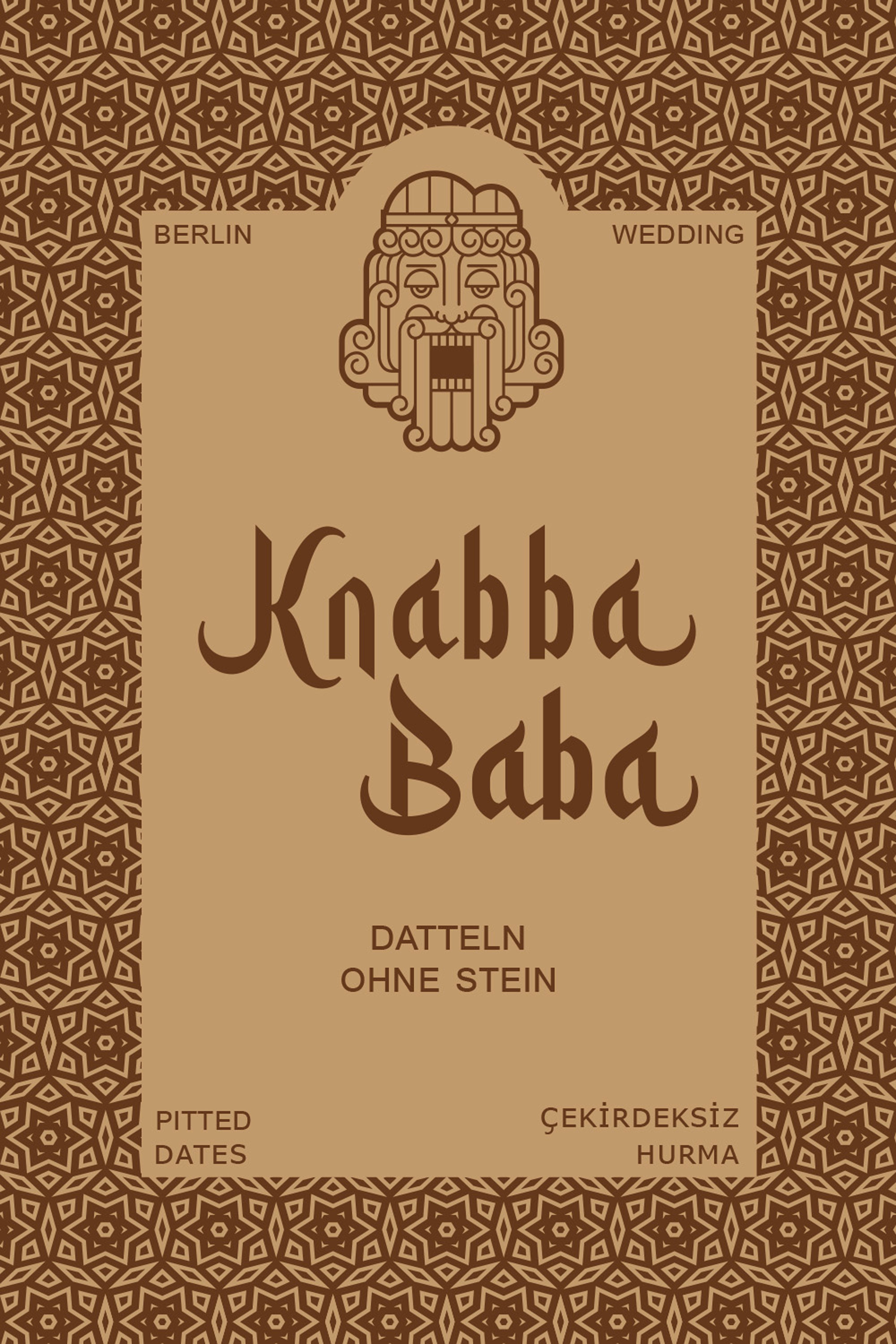 Produktetikett für Knabba Baba Datteln ohne Stein 1000 g