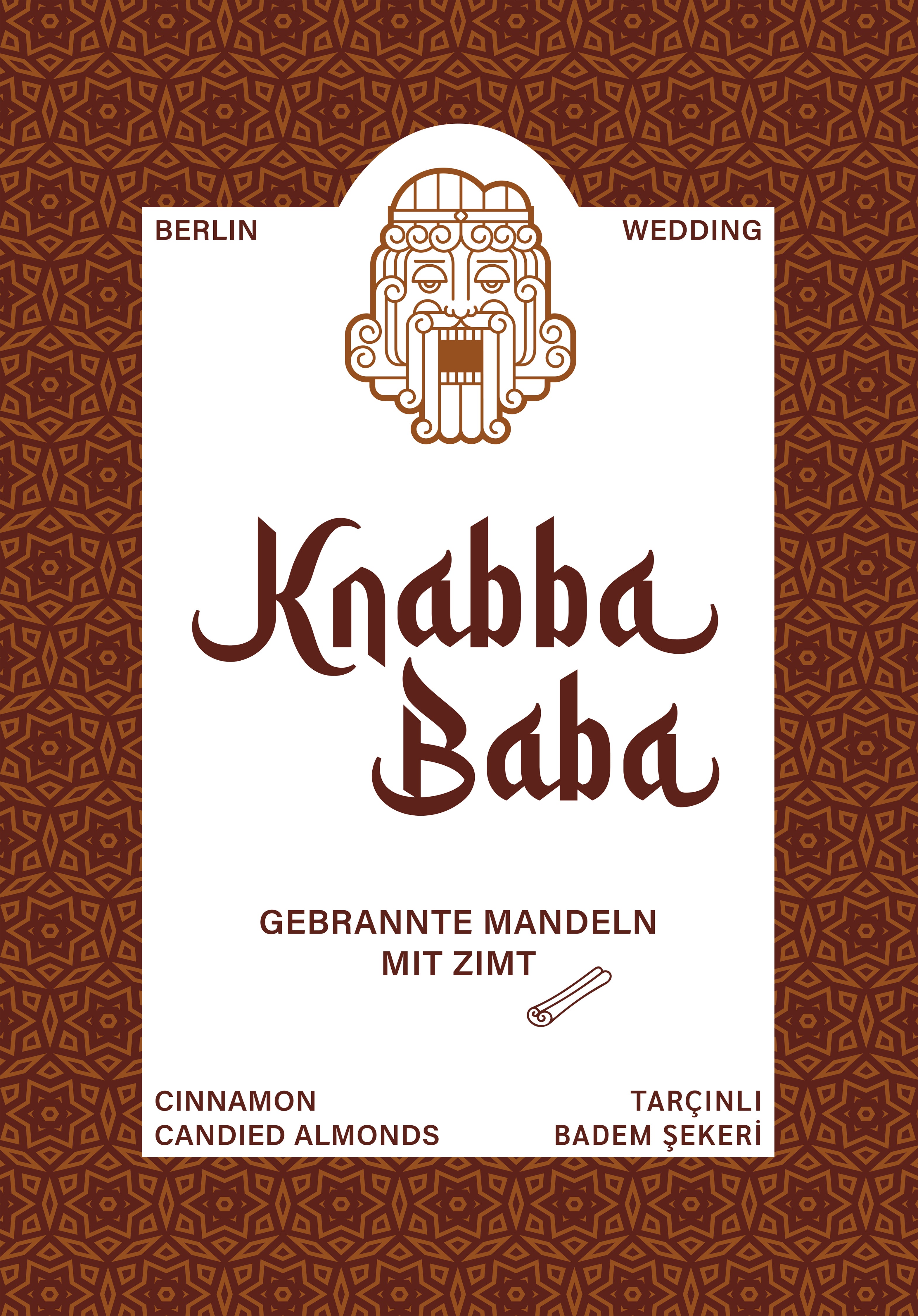 Produktetikett für Knabba Baba Gebrannte Mandeln 1000 g