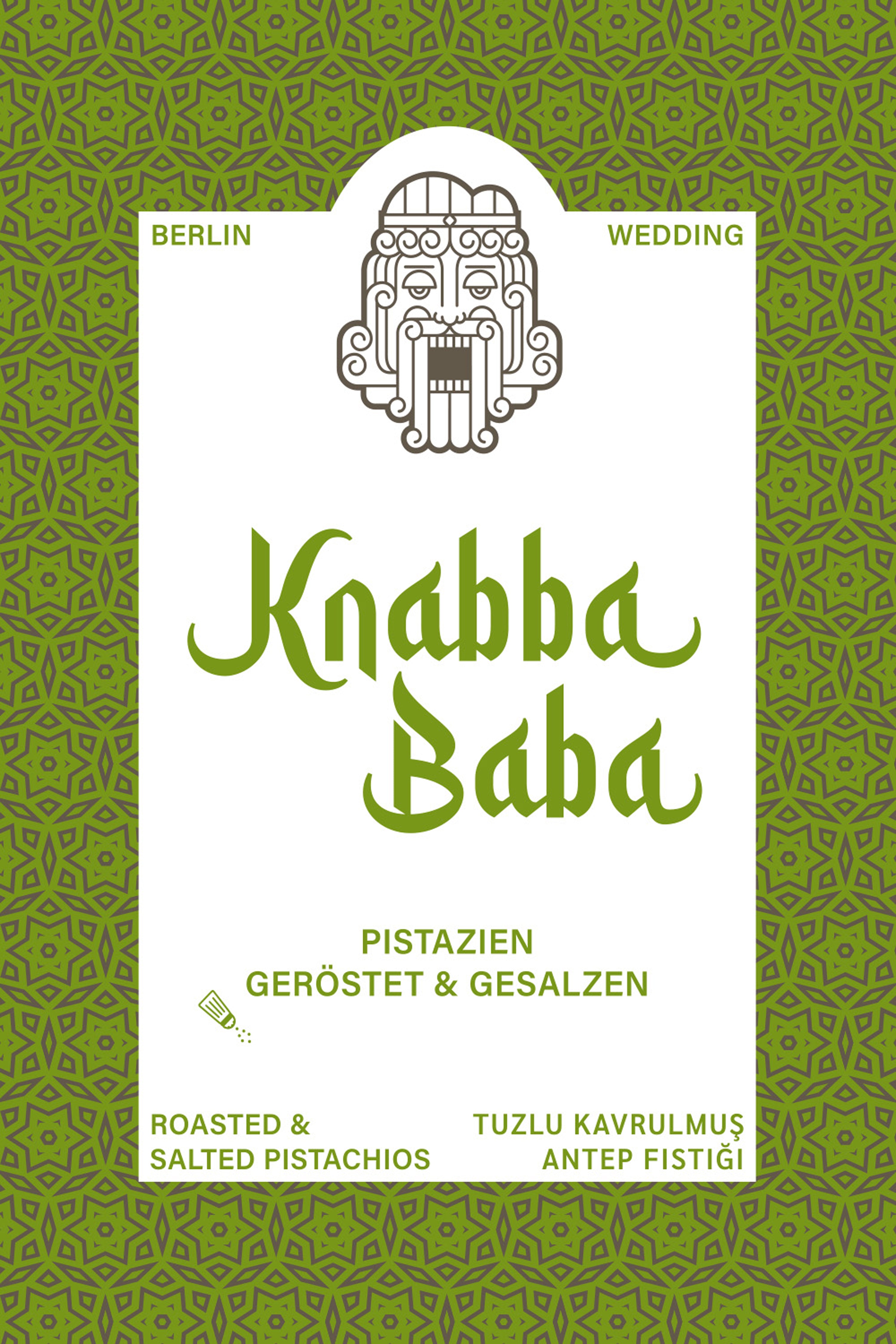 Produktetikett für Knabba Baba Pistazien in Schale - geröstet & gesalzen 1000 g