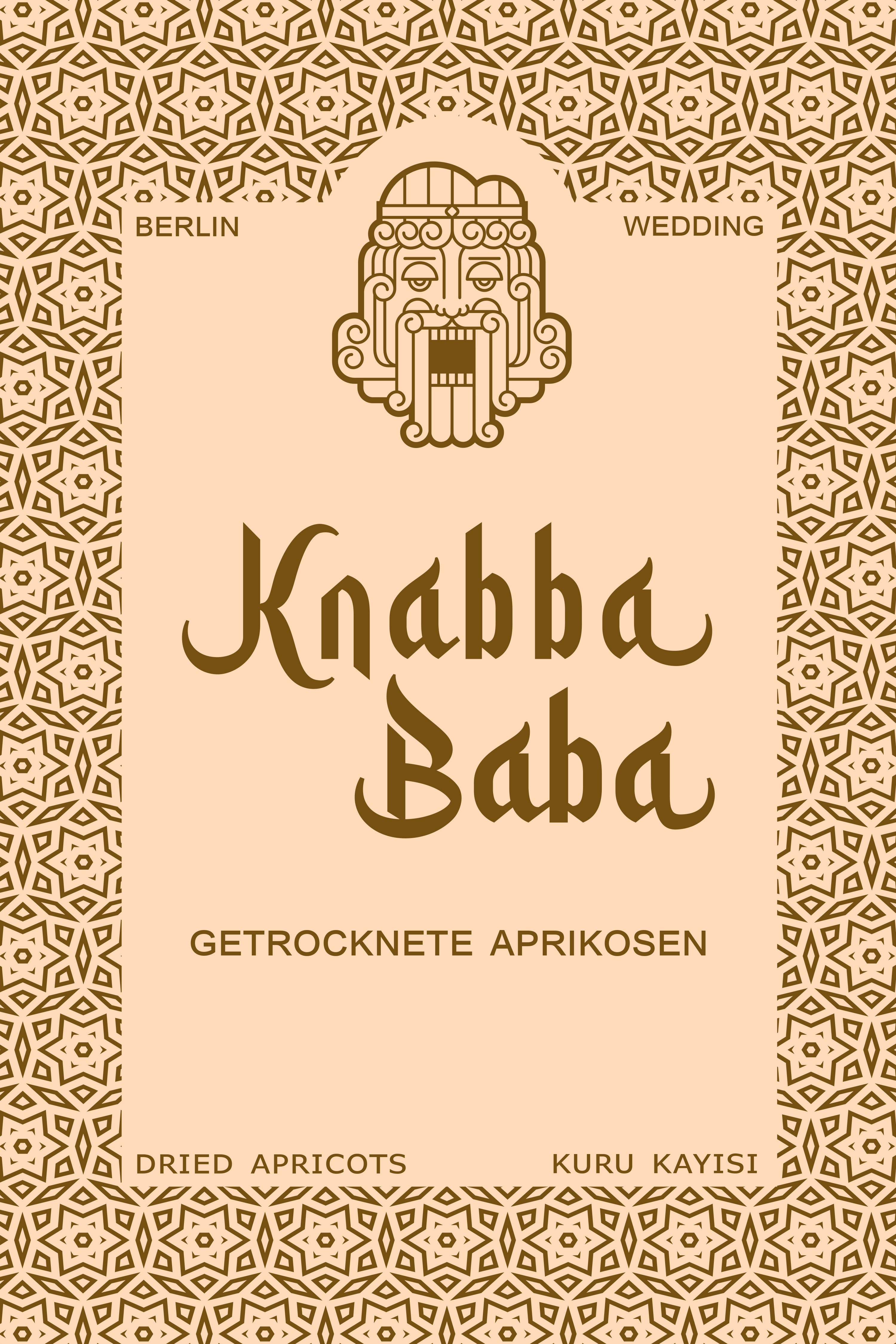 Produktetikett für Knabba Baba getrocknete softe Aprikosen 1000 g