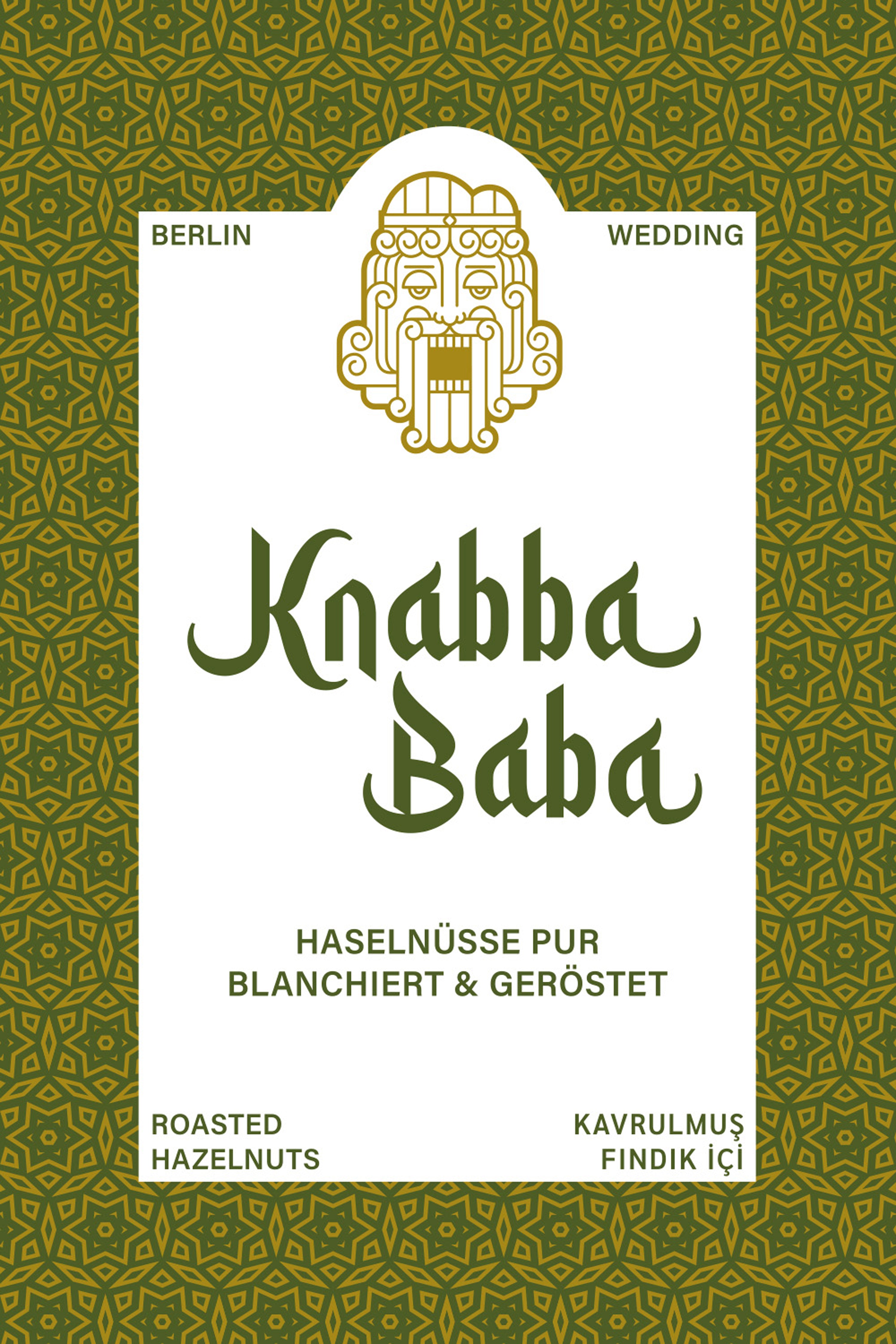 Produktetikett für Knabba Baba Haselnüsse blanchiert & geröstet 1000 g