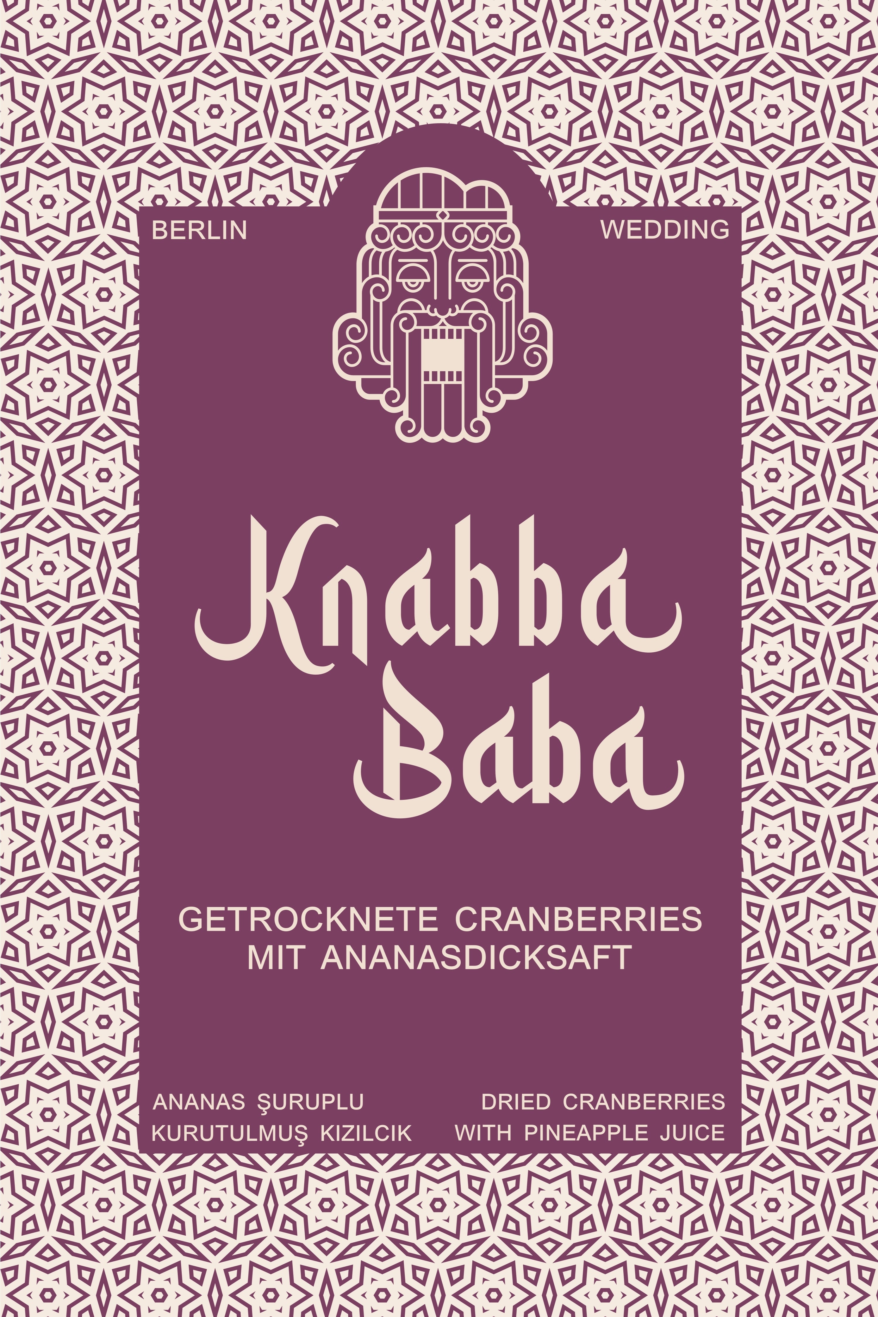 Knabba Baba Trockenfrüchte getrocknete Cranberries mit Ananasdicksaft Verpackung in Lila mit Muster