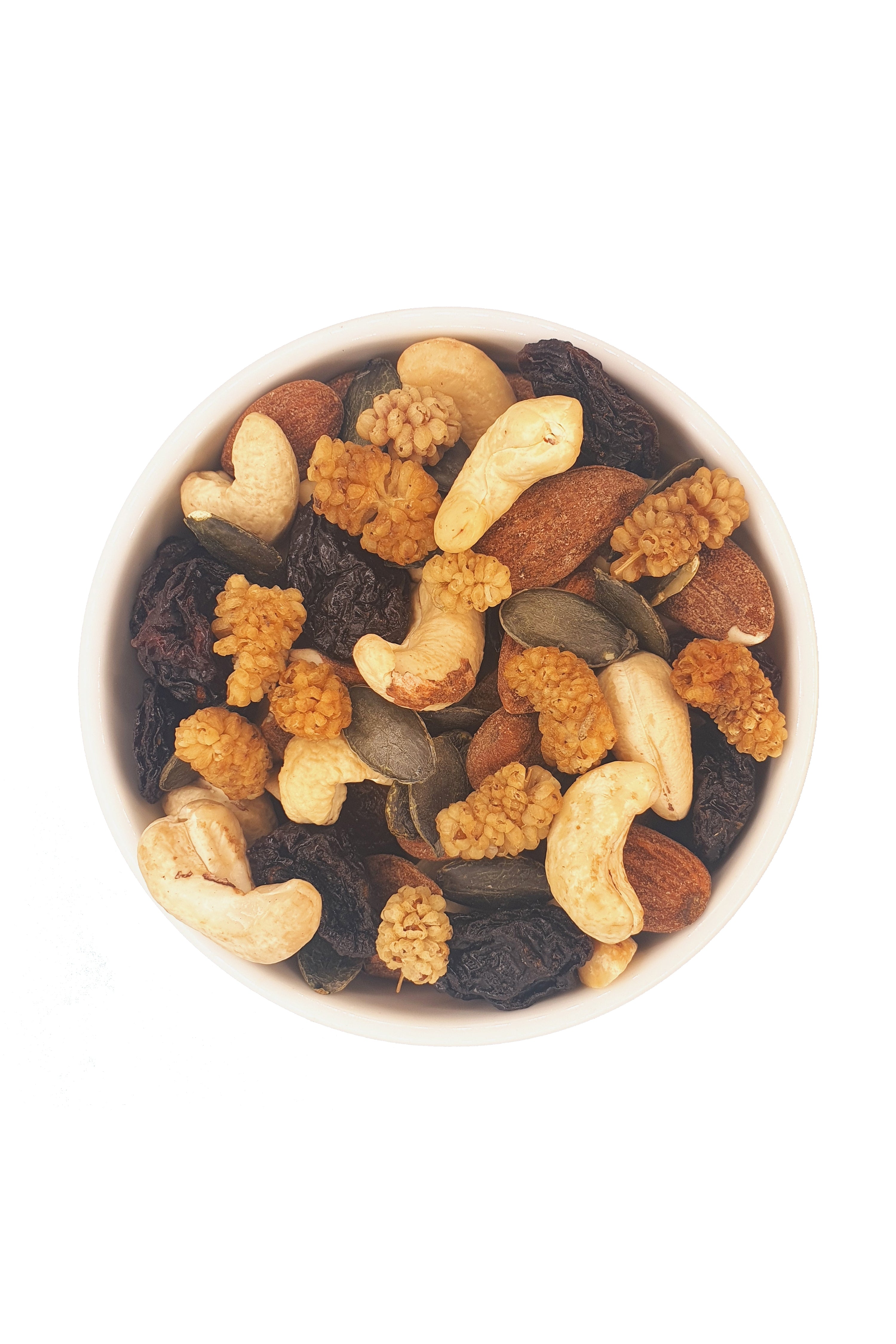Nuss-Frucht-Mix 1 kg – Snackmischung mit Brain Food in Schale von oben