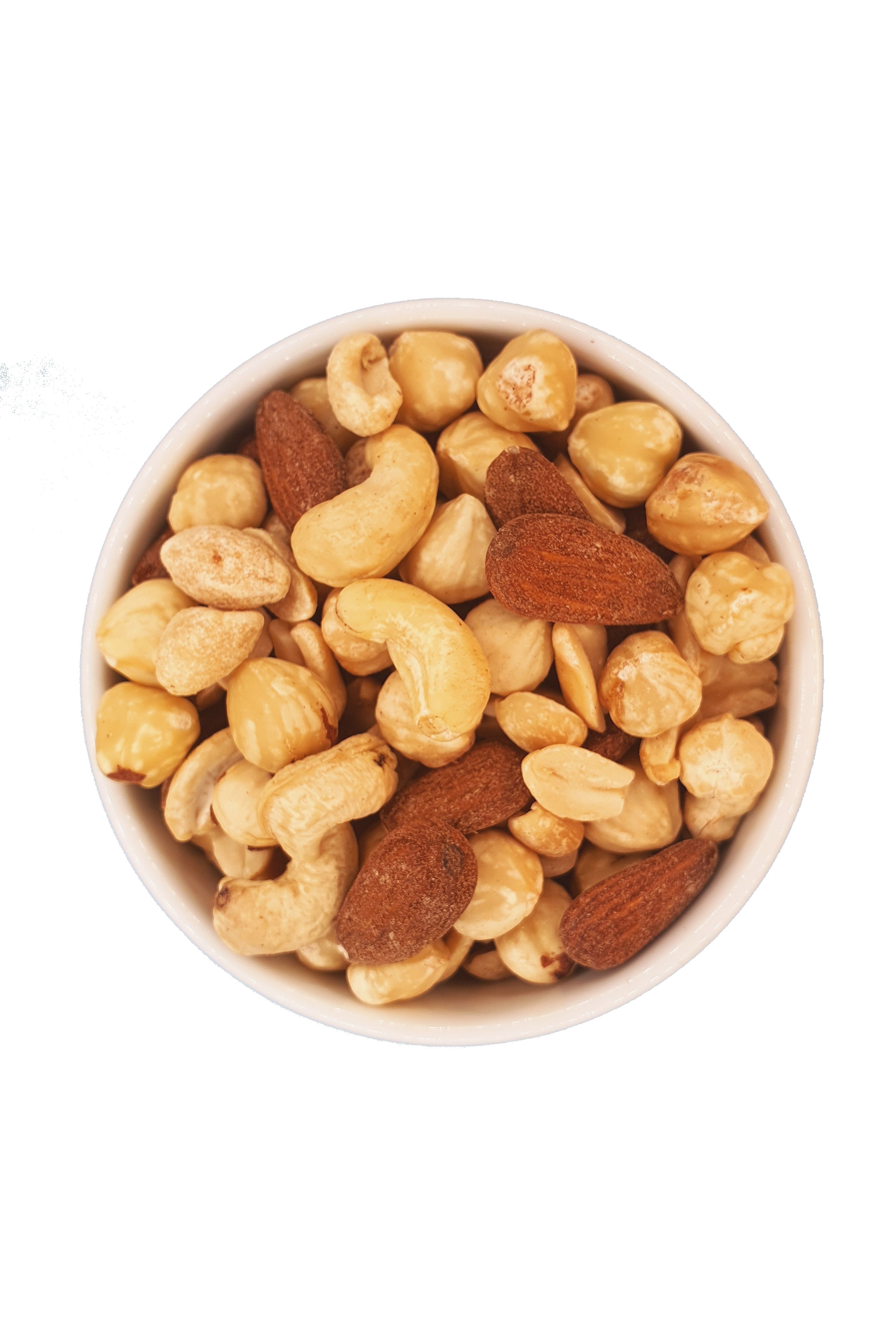 Nussmischungen von Knabba Baba mit Mandeln, Cashews und Haselnüssen in weißer Schale