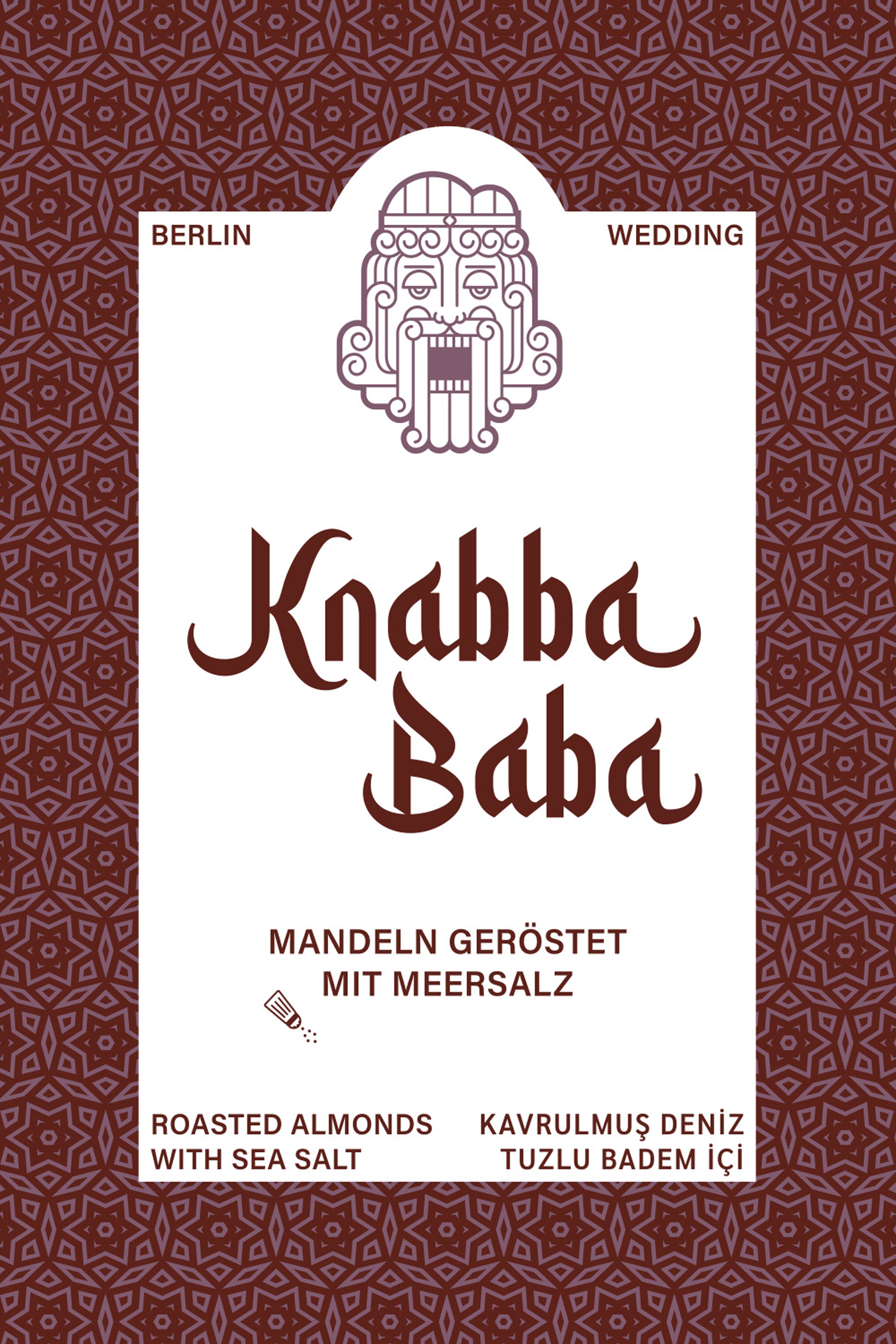 Produktetikett für Knabba Baba Salzmandeln geröstet mit Bio Olivenöl 1000 g